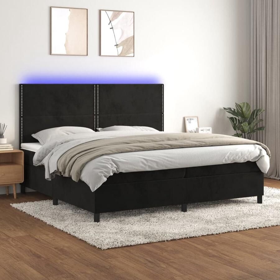 VidaXL Boxspring met LED Fluweel Zwart 200x200 cm Boxspring Bed Zwevende Bedden Velvet Bed Led Bed Elektrisch Verstelbare Bed King Size Bed Tweepersoons Bed - Foto 2