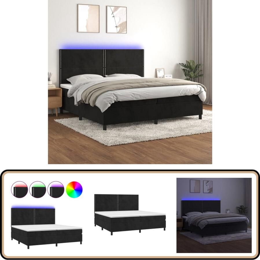 VidaXL Boxspring met LED Fluweel Zwart 200x200 cm Boxspring Bed Zwevende Bedden Velvet Bed Led Bed Elektrisch Verstelbare Bed King Size Bed Tweepersoons Bed
