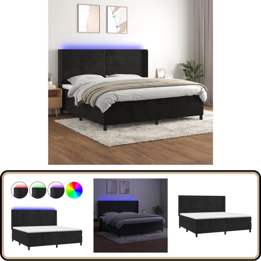 VidaXL Boxspring met LED Fluweel Zwart 200x200 cm Boxspring Led Boxspring Fluweel Bed Verstelbare Hoofdbord Pocketveer Matras Boxspring Kopen