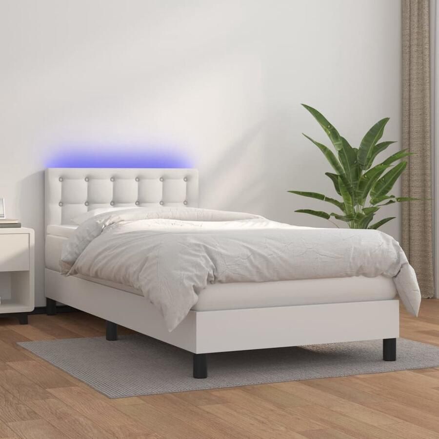 VidaXL Boxspring met LED Kunstleer 100x200 cm Boxspring Bed Frame Lederlook Led Verlichting Elektrisch Verstelbare Hoofdbord Pocketveer Matras Slaapcomfort - Foto 2