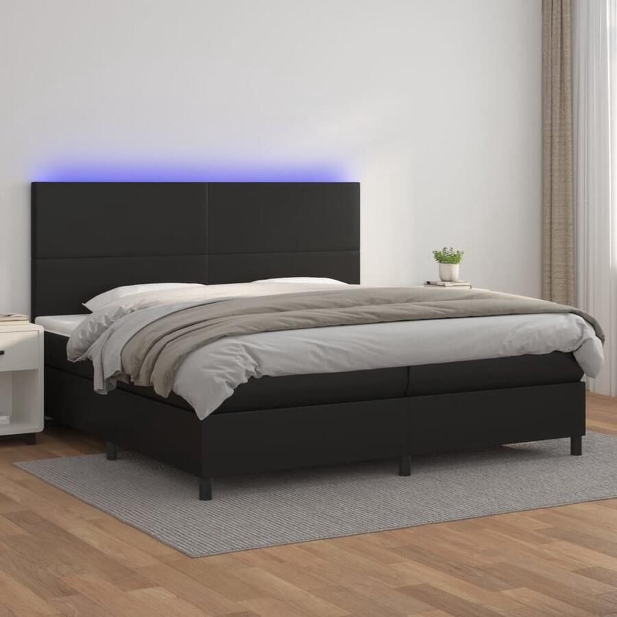 VidaXL Boxspring met LED Kunstleer 200x200 cm Boxspring Bed Led Bed Kunstleder Bed Tweepersoons Bed Pocketed Spring Mattress Hoofdbord Slaapcomfort - Foto 2