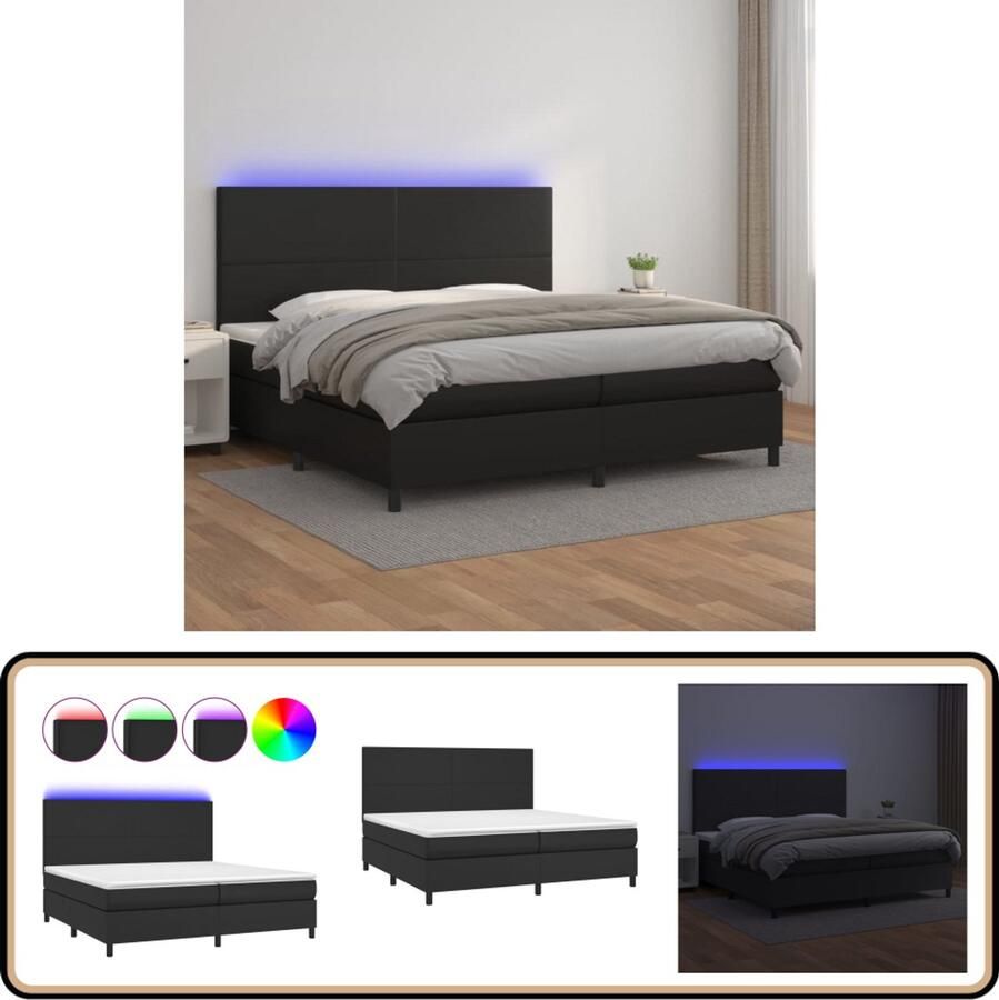 VidaXL Boxspring met LED Kunstleer 200x200 cm Boxspring Bed Led Bed Kunstleder Bed Tweepersoons Bed Pocketed Spring Mattress Hoofdbord Slaapcomfort