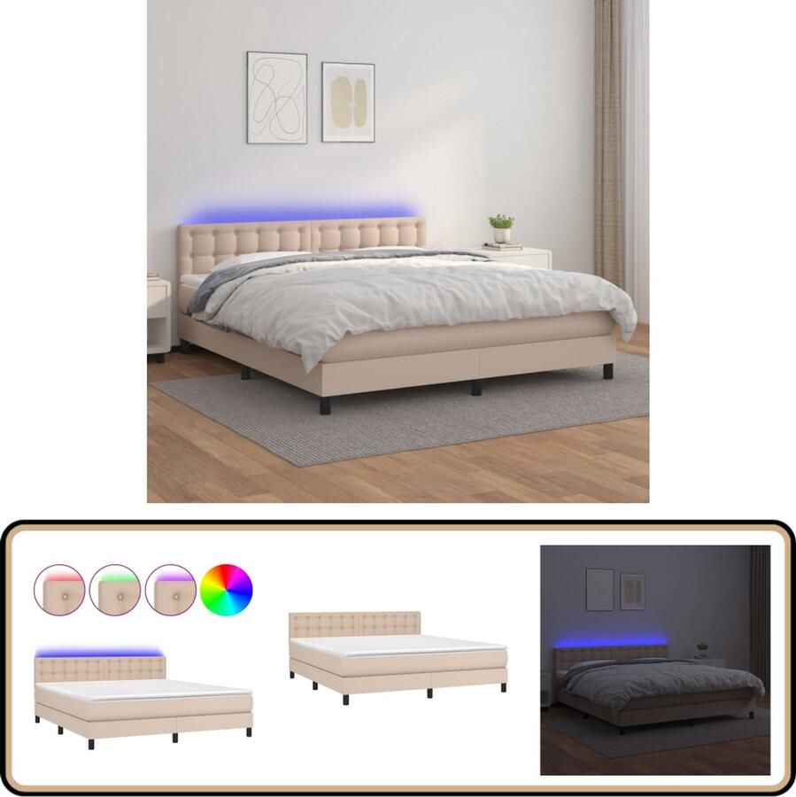 VidaXL Boxspring met LED Kunstleer Cappuccino 180x200cm Boxspring Bed Lederlook Bed Elektrisch Verstelbare Bedden Led Lampen Bed Pocketveer Matras