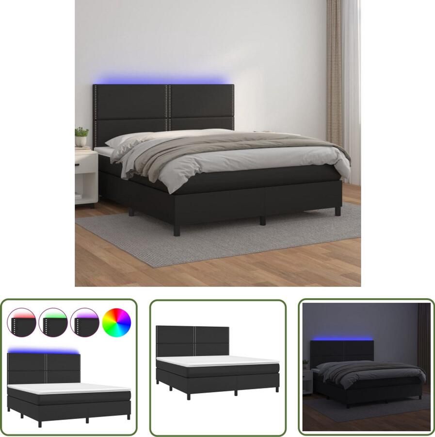 VidaXL Boxspring met LED Kunstleer Zwart 180x200 cm Boxspring Led Boxspring Kunstleder Bed Slaapcomfort Slaapkamers Design Bed Tweepersoons Bed Groot Bed