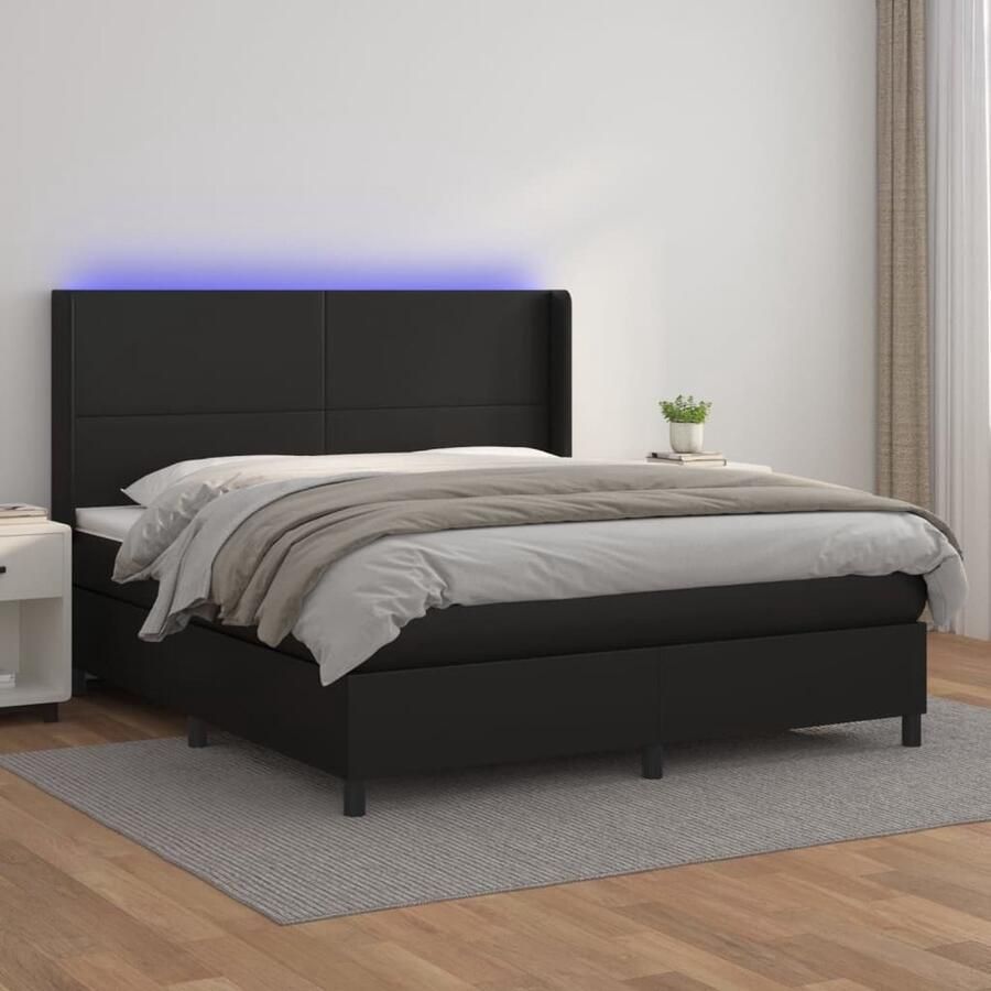 VidaXL Boxspring met LED Kunstleer Zwart 180x200 cm Boxspring Led Boxspring Set Kunstleder Bed Zwarte Boxspring Tweepersoons Boxspring King Size Boxspring - Foto 2