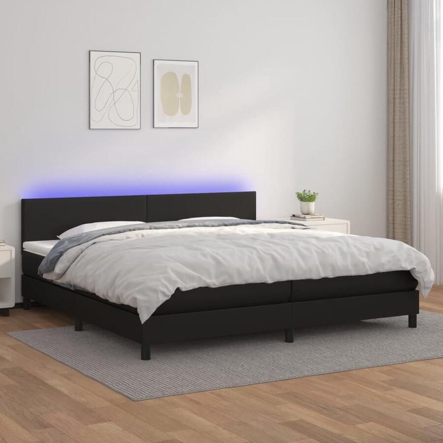VidaXL Boxspring met LED Kunstleer Zwart 200x200 cm Boxspring Led Lamp Kunstleder Tweepersoonsbed Slaapcomfort Design Bed Hoofdbord Zwarte Boxspring - Foto 2