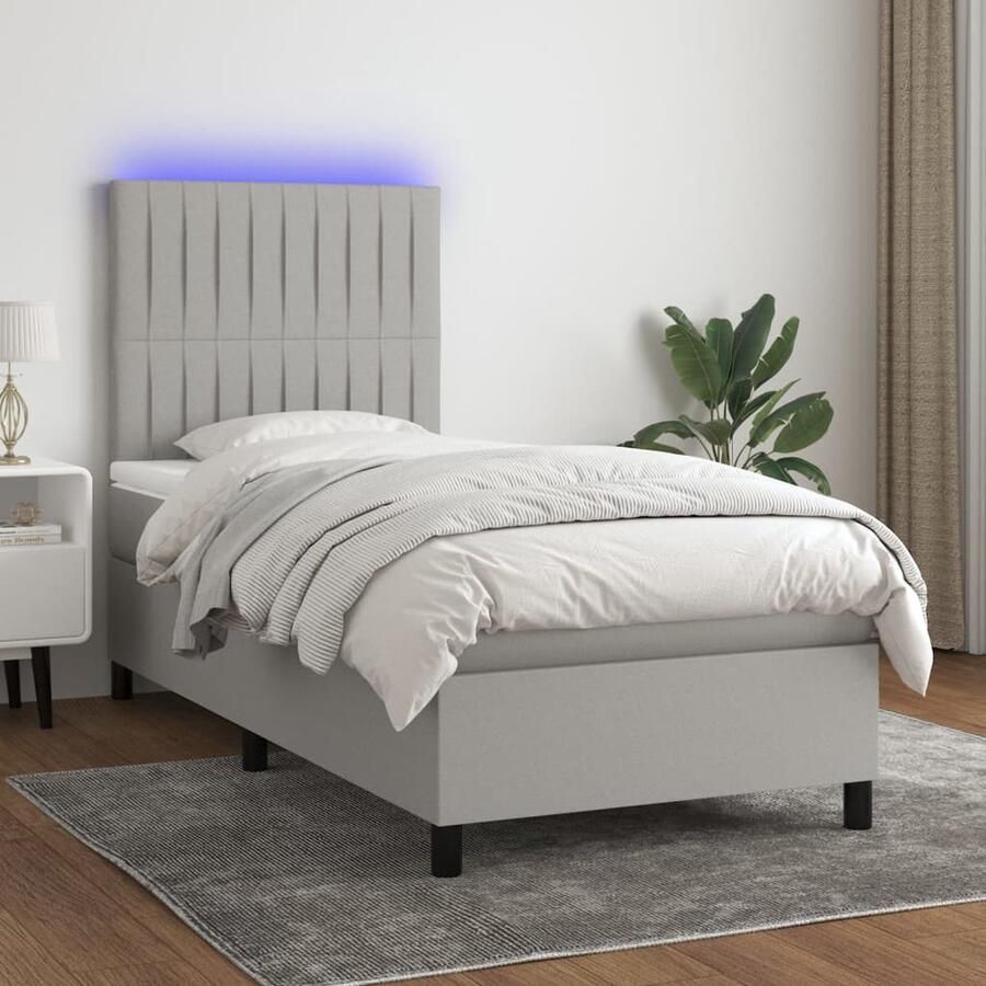 VidaXL Boxspring met LED Lichtgrijs 100x200 cm Boxspring Led Boxspring Met Led Pocketvering Lederlook Grijs Boxspring Slaapcomfort Hoofdbord Adjustable Headboard Bedroom Furniture - Foto 2