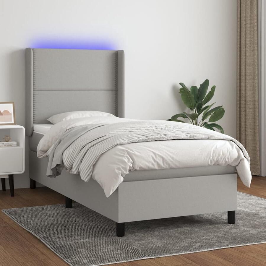 VidaXL Boxspring LED Lichtgrijs 80x200 cm Boxspring Led Lamp Slaapcomfort Pocketed Veren Lederlook Grijs Tweepersoonsbed - Foto 2