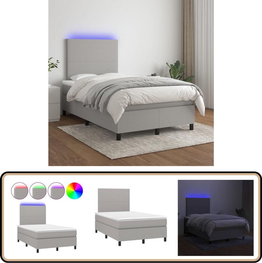 VidaXL Boxspring met LED Lichtgrijs 120x200 cm Boxspring Bed Led Lamp Grijs Bed Slaapcomfort Pocketed Spring Mattress Adjustable Headboard Verstelbare Hoofdbord