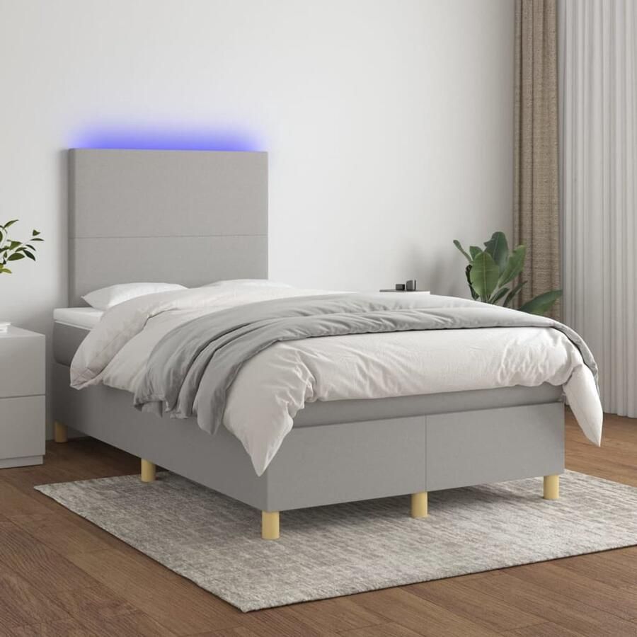 VidaXL Boxspring met LED Lichtgrijs 120x200 cm Boxspring Led Bed Slaapcomfort Pocketed Veren Grijs Bed Tweepersoonsbed Slaapkamers - Foto 2