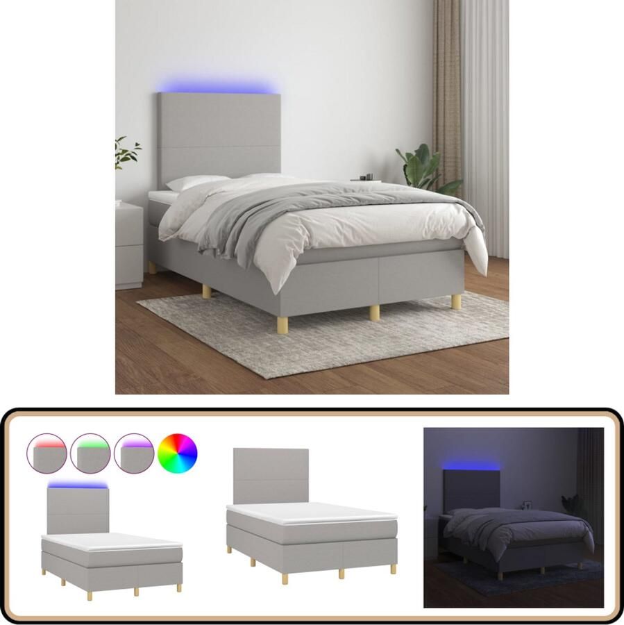 VidaXL Boxspring met LED Lichtgrijs 120x200 cm Boxspring Led Bed Slaapcomfort Pocketed Veren Grijs Bed Tweepersoonsbed Slaapkamers