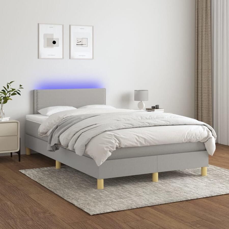 VidaXL Boxspring met LED Lichtgrijs 120x200 cm Boxspring Led Bed Slaapcomfort Pocketveer Matras Grijs Bed Tweepersoons Bed Hoofdbord Bedroom Furniture - Foto 3