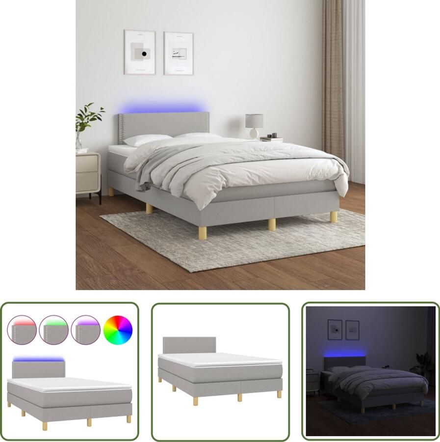 VidaXL Boxspring met LED Lichtgrijs 120x200 cm Boxspring Led Bed Slaapcomfort Pocketveer Matras Grijs Bed Tweepersoons Bed Hoofdbord Bedroom Furniture - Foto 2