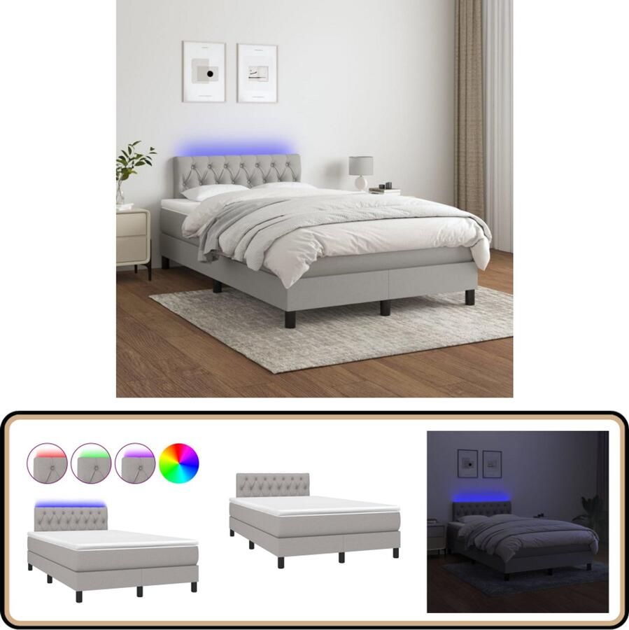 VidaXL Boxspring met LED Lichtgrijs 120x200 cm Boxspring Led Bed Tweepersoons Bed Grijs Bed Verstelbare Hoofdbord Pocketveer Matras Huidgevend Topmatras