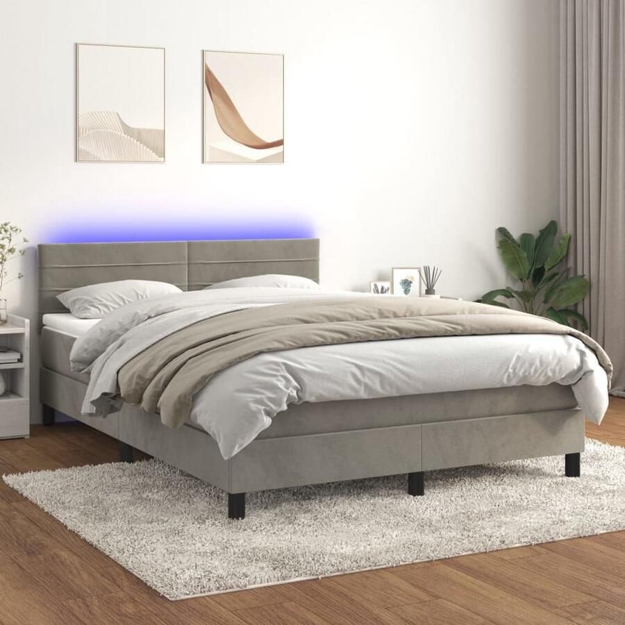 VidaXL Boxspring met LED en matras 140x190 cm Boxspring Led Bed Velvet Bed Elektrisch Bed Tweepersoonsbed King Size Bed Slaapcomfort Bedroom Furniture - Foto 2