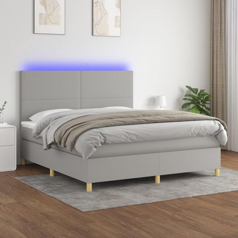 VidaXL Boxspring Lichtgrijs 180x200 cm Inclusief LED Boxspring Led Boxspring Elektrisch Verstelbare Boxspring Verstelbaar Hoofdbord Boxspring Grijs Tweepersoons Boxspring King Size Boxspring - Foto 2