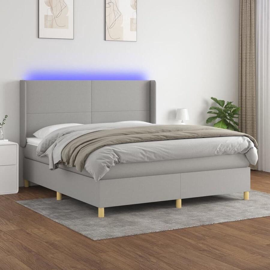 VidaXL Boxspring Met LED Lichtgrijs 160x200 cm Boxspring Slaapcomfort Led Verlichting Grijs Bed Tweepersoonsbed Pocketed Veren Matras Hoofdbord Design Bed - Foto 2