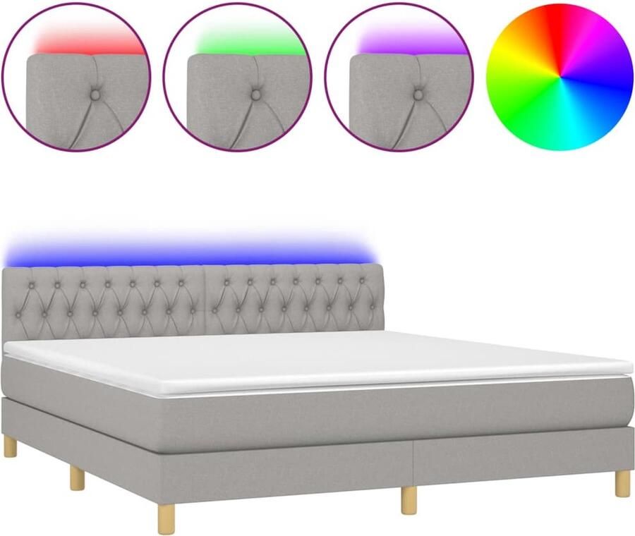 VidaXL Boxspring met LED Lichtgrijs 180x200 cm Boxspring Led Bed Boxspring Grijs Slaapcomfort Adjustable Headboard Pocketveer Matras Huidgevend Topmatras - Foto 2