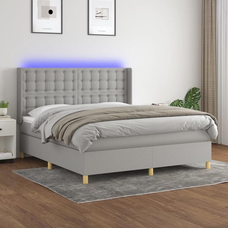 VidaXL Boxspring met LED Lichtgrijs 180x200 cm Boxspring Led Lamp Pocketveer Matras Grijs Bed Tweepersoons Bed Boxspring Kopen King Size Bed Bedroom Furniture - Foto 2