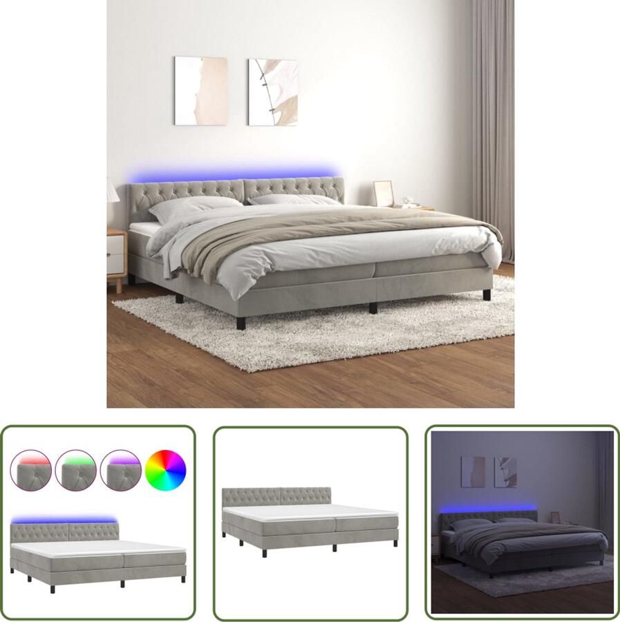 VidaXL Boxspring met LED Lichtgrijs 200x200 cm Boxspring Led Lamp Fluweel Bed Elektrisch Verstelbare Hoofdbord Tweepersoons Bed Groot Bed Slaapcomfort