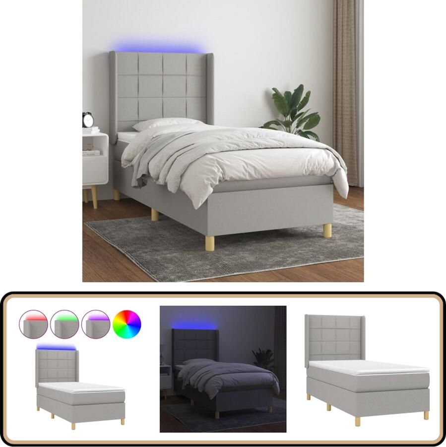 VidaXL Boxspring Lichtgrijs Inclusief LED & Matras Boxspring Bed Slaapcomfort Led Verlichting Adjustable Headboard Grijs