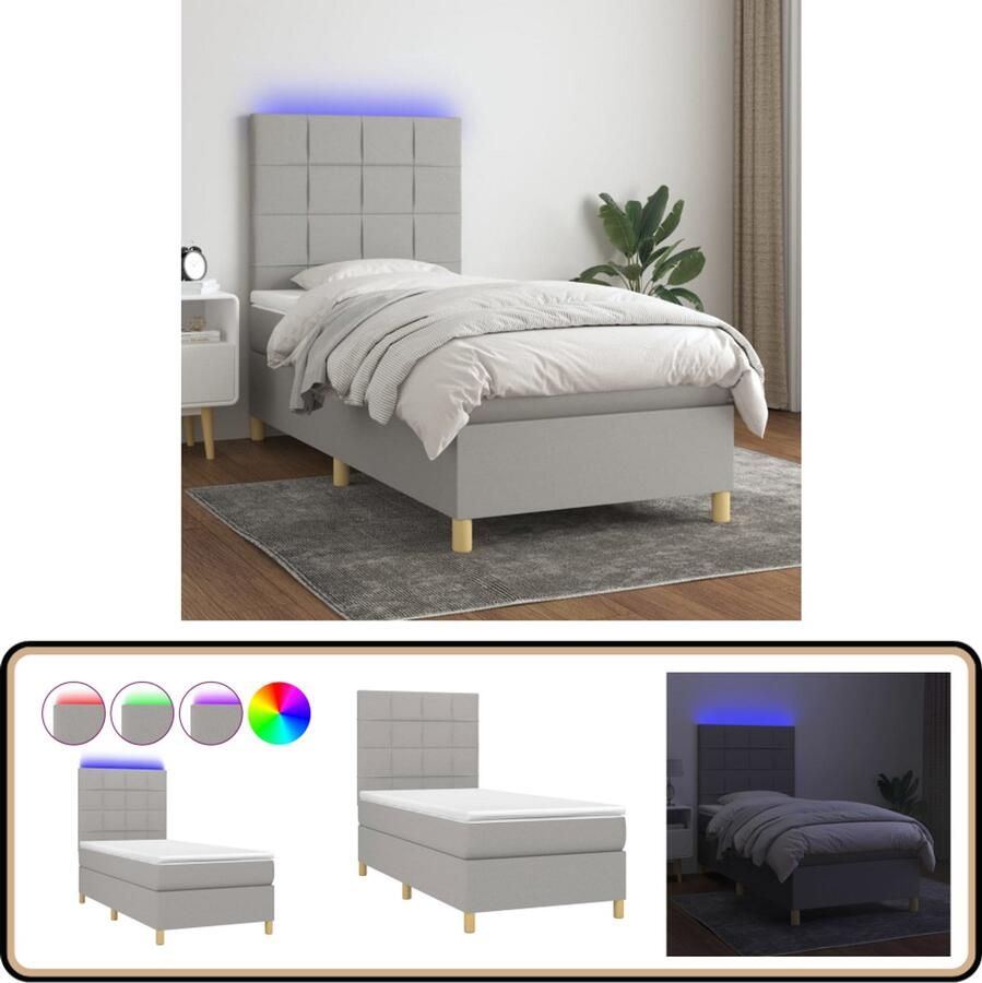 VidaXL Boxspring met LED Lichtgrijs 90x190 cm Boxspring Led Boxspring Verstelbare Boxspring Grijs Boxspring 90x190