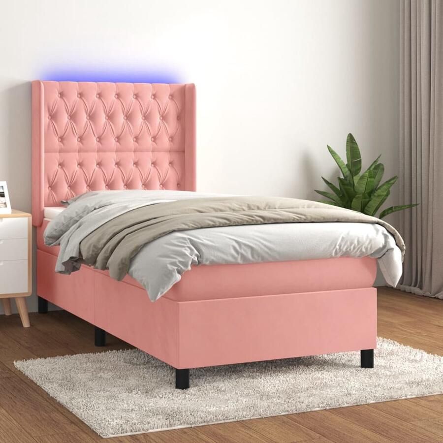 VidaXL Boxspring met LED Roze Fluweel 100x200 cm Boxspring Bed Fluweel Bed Led Bed Pocketveer Matras Rooskleurig Bed Tweepersoons Bed - Foto 2