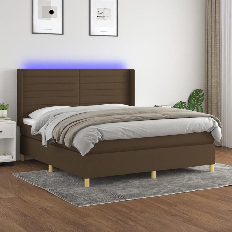 VidaXL Boxspring met LED Stof 160x200 cm Donkerbruin Boxspring Donkere Bruine Boxspring Led Boxspring Verstelbare Boxspring Met Led Verlichting Pocketed Veren Matras Boxspring Frame - Foto 3