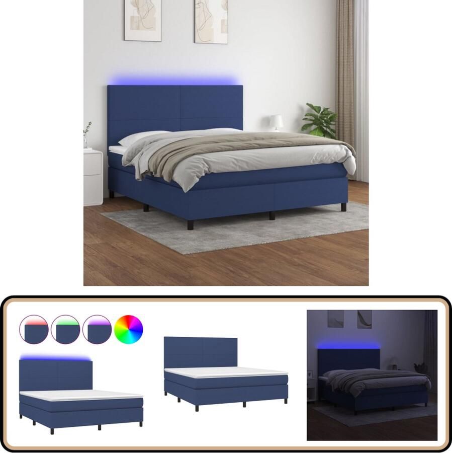 VidaXL Boxspring Met LED Stof Blauw 160x200 cm Boxspring Led Boxspring Met Led Slaapcomfort Boxspring Kopen Tweepersoons Bed Blauwwaterbed