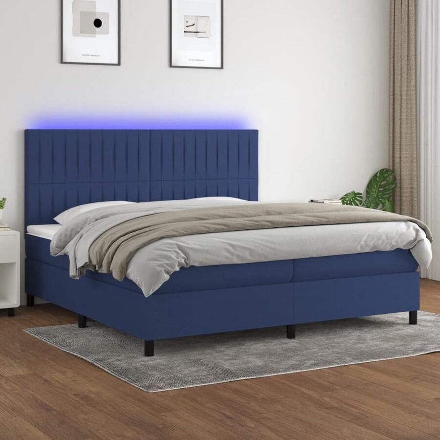 VidaXL Boxspring met LED Stof Blauw 200x200 cm Boxspring Led Bed Boxspring Met Led Tweepersoons Bed Blauwe Boxspring Elektrisch Verstelbare Hoofdbord Pocketing Matras Luxe Bed - Foto 2