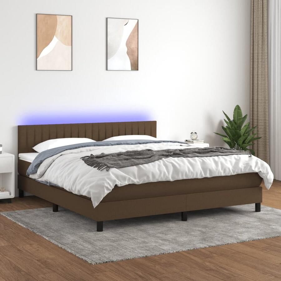 VidaXL Boxspring met LED Stof Donkerbruin 160x200 cm Boxspring Led Lamp Boxspring Frame Donkere Kleuren Slaapcomfort Bedroom Furniture Tweepersoonsbed - Foto 2