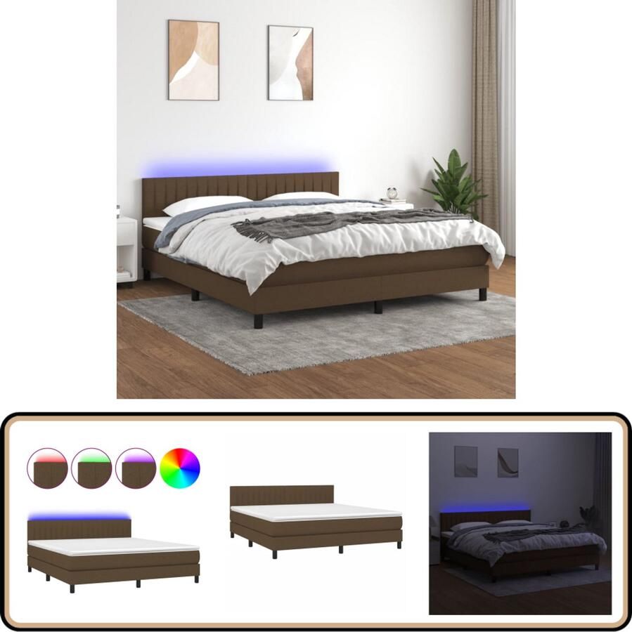 VidaXL Boxspring met LED Stof Donkerbruin 160x200 cm Boxspring Led Lamp Boxspring Frame Donkere Kleuren Slaapcomfort Bedroom Furniture Tweepersoonsbed