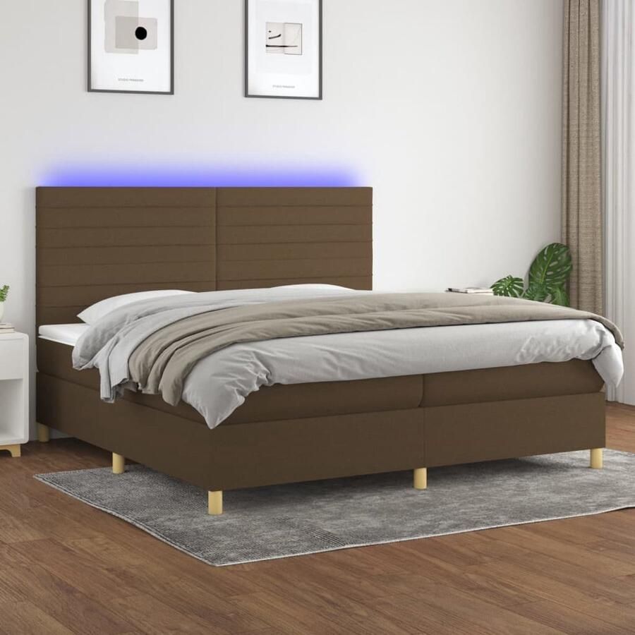 VidaXL Boxspring met LED Stof Donkerbruin 200x200 cm Boxspring Donkere Bruine Boxspring Led Boxspring Pocketed Veren Matras Hoofdbord Slaapcomfort - Foto 2