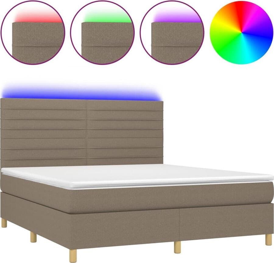 VidaXL Boxspring met LED Stof Taupe 160x200 cm Boxspring Bed Led Verlichting Elektrisch Verstelbare Hoofdbord Pocketveer Matras Huidgevend Topmatras Tweepersoons Bed Taupe - Foto 2