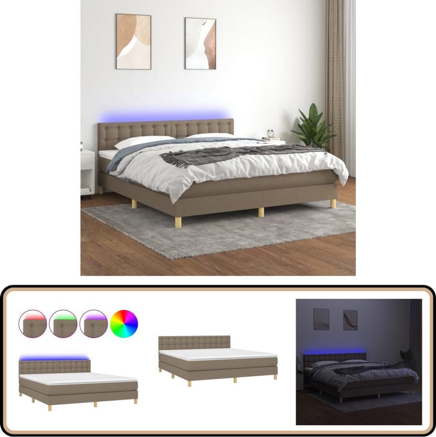 VidaXL Boxspring met LED Stof Taupe 180x200 cm Boxspring Led Boxspring Met Led Pocketveer Matras Boxspring Frame Slaapcomfort Taupecalor