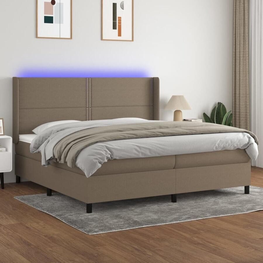 VidaXL Boxspring met LED-stof Taupe 200x200 cm Boxspring Led Lamp Boxspring Frame Slaapcomfort Pocketed Spring Mattress Adjustable Headboard Taupes Kleuren - Foto 2