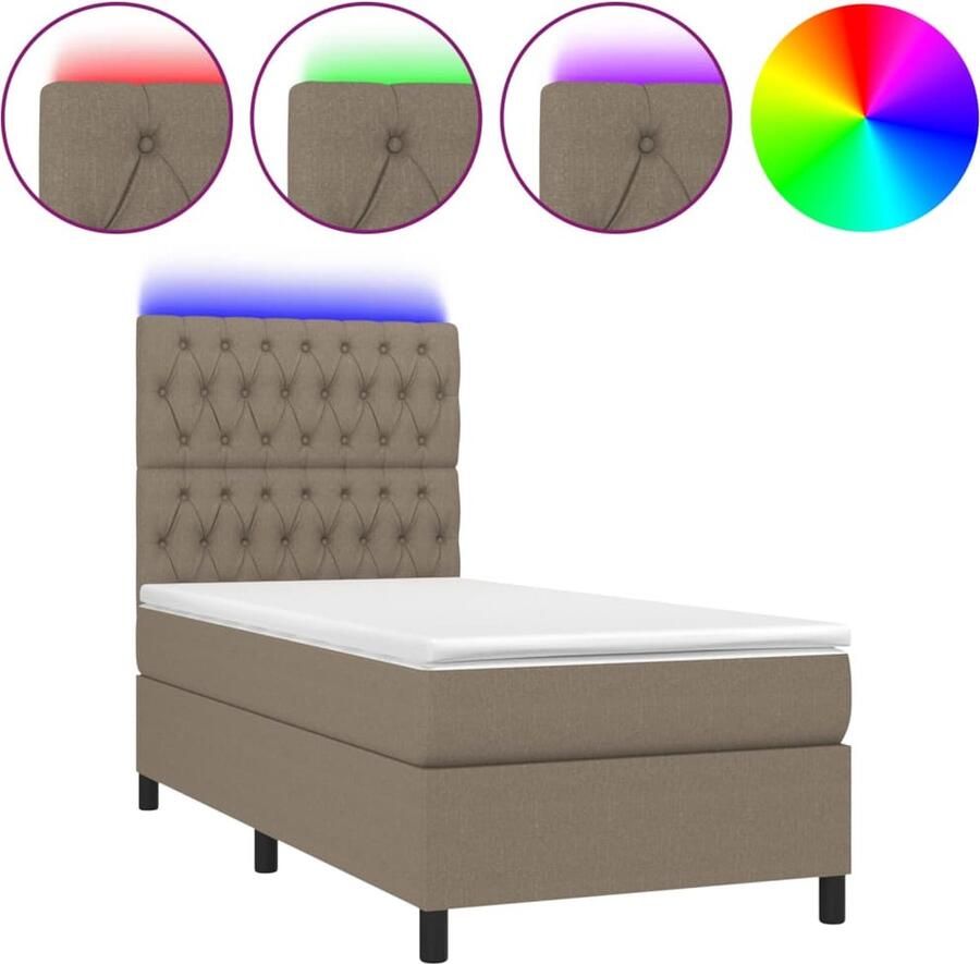 VidaXL Boxspring 80x200 cm Taupe Inclusief LED Boxspring Slaapcomfort Led Verlichting Taupecolor Tweepersoonsbed Frame Hoofdbord Matras Topper - Foto 3