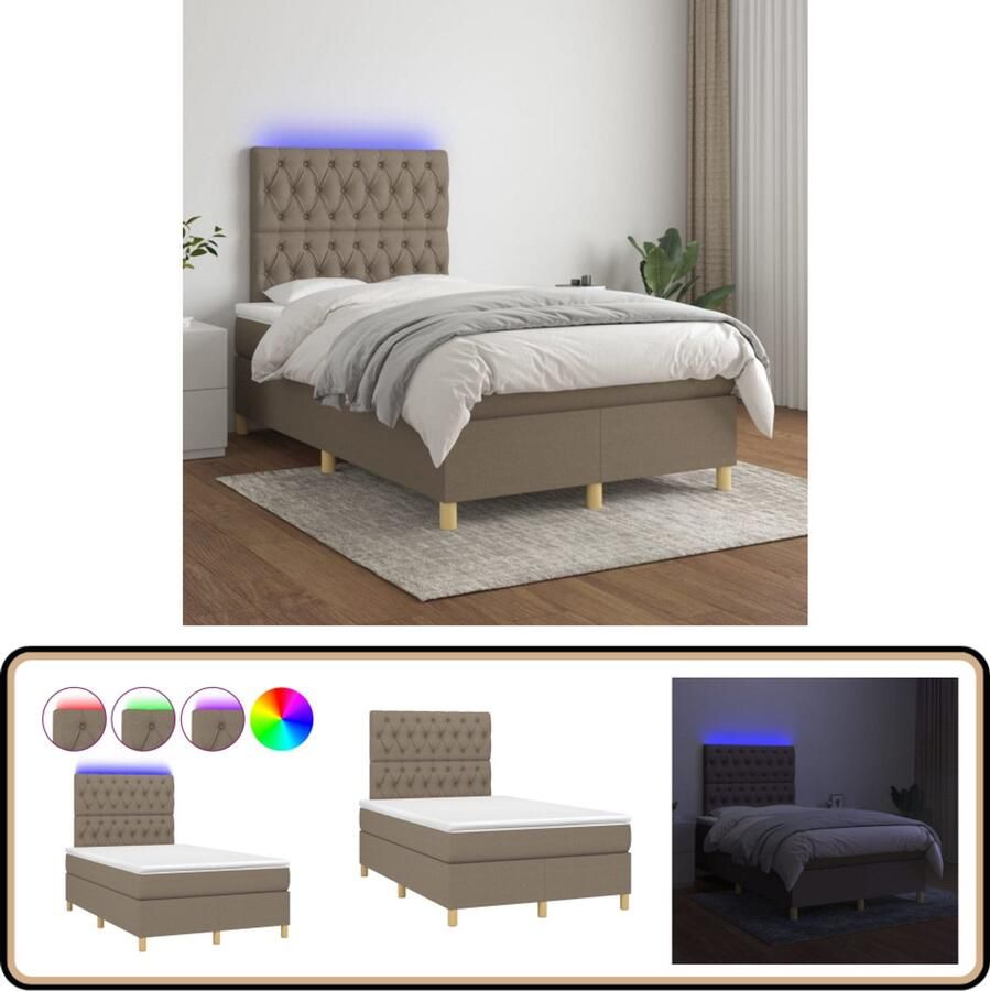 VidaXL Boxspring met LED Taupe 120x200 cm Boxspring Bed Led Bed Pocketveer Matras Huidvriendelijk Topmatras Taupe Bed