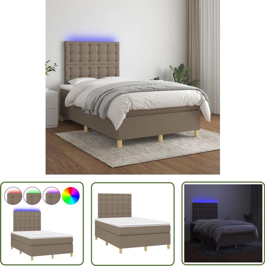 VidaXL Boxspring met LED Taupe 120x200 cm Boxspring Led Bed Slaapcomfort Pocketed Veren Taupecolor Tweepersoonsbed