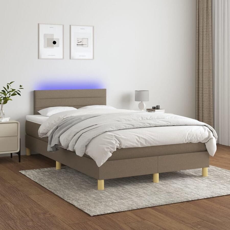 VidaXL Boxspring met LED Taupe 120x200 cm Boxspring Led Bed Slaapcomfort Tweepersoons Bed Taupecouleur Frame Bed Bedroom Furniture - Foto 3