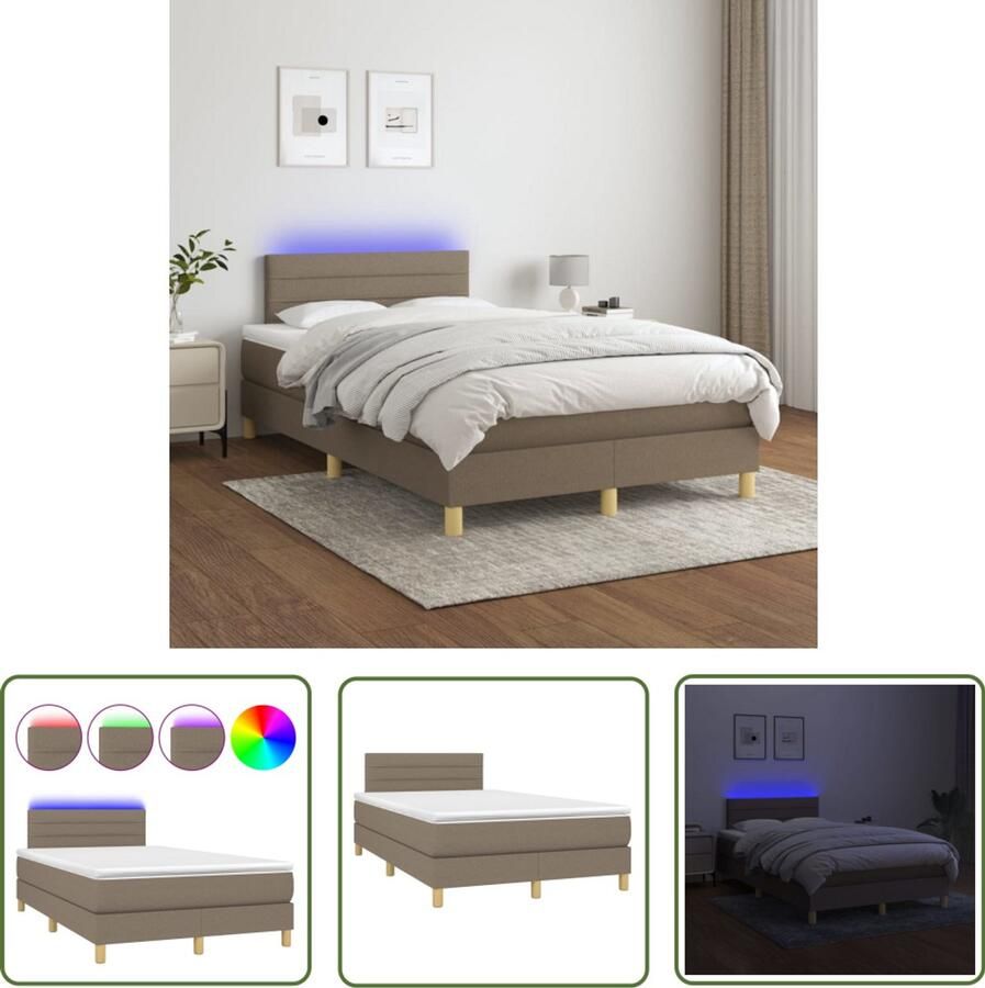 VidaXL Boxspring met LED Taupe 120x200 cm Boxspring Led Bed Slaapcomfort Tweepersoons Bed Taupecouleur Frame Bed Bedroom Furniture - Foto 2