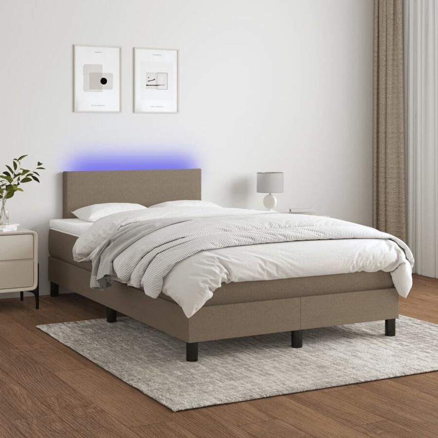 VidaXL Boxspring met LED Taupe 120x200 cm Boxspring Led Lamp Tweepersoonsbed Taupecouleur Pocketed Veren Matras Duurzame Materialen Hoofdbord - Foto 2