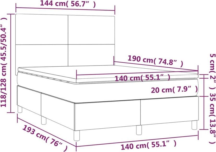 VidaXL Boxspring met LED Taupe 140x190 cm Boxspring Led Boxspring Met Led Slaapcomfort Taupecolor