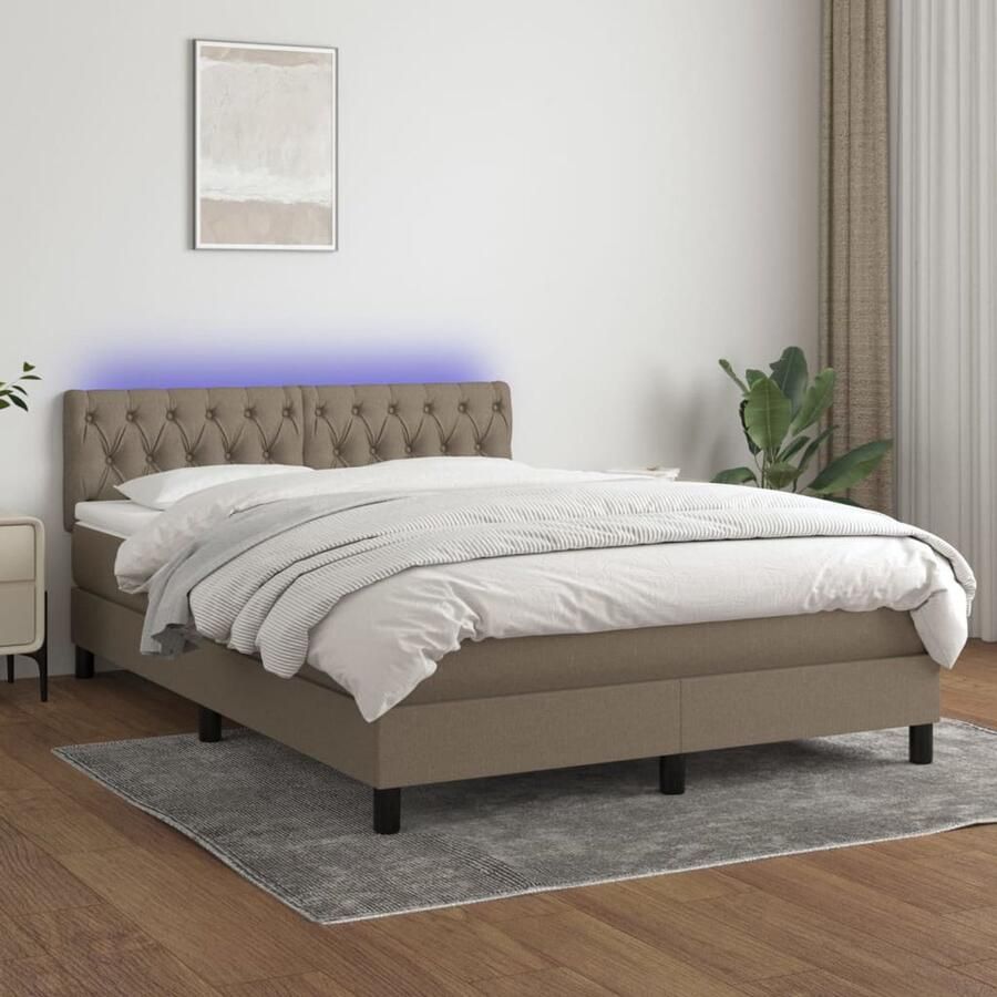 VidaXL Boxspring met LED Taupe 140x200 cm Boxspring Led Bed Boxspring Met Led Taupecolor Slaapcomfort Slaapkamers Bedroom Furniture - Foto 3