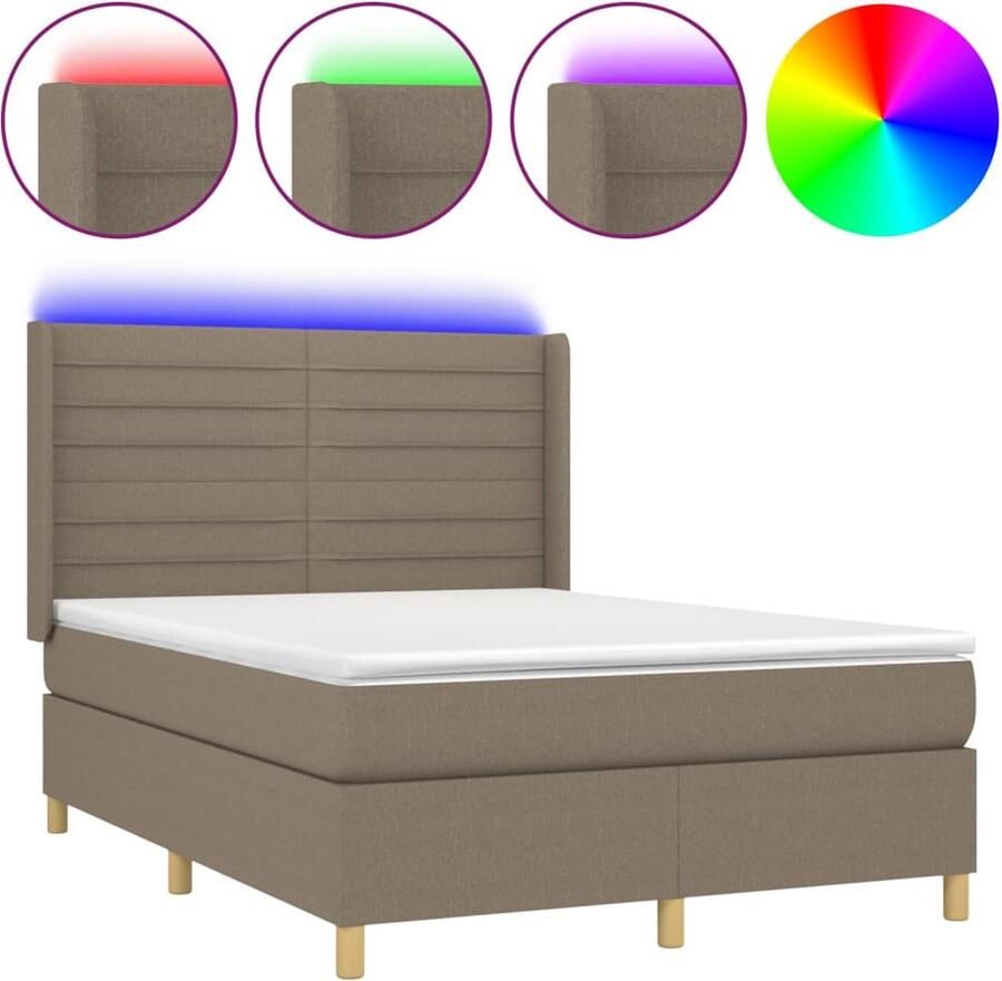 VidaXL Boxspring met LED Taupe 140x200 cm Boxspring Led Bed Pocketvering Matras Boxspring Frame Slaapcomfort Bedroom Furniture Taupec - Foto 3
