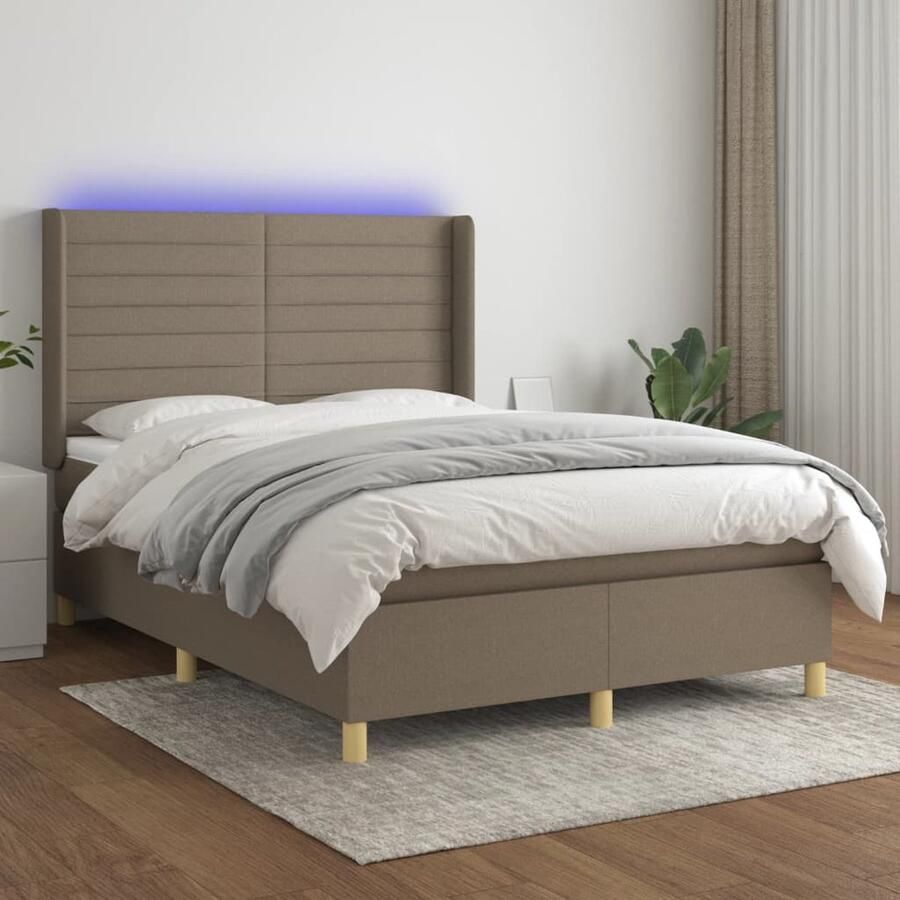 VidaXL Boxspring met LED Taupe 140x200 cm Boxspring Led Bed Pocketvering Matras Boxspring Frame Slaapcomfort Bedroom Furniture Taupec