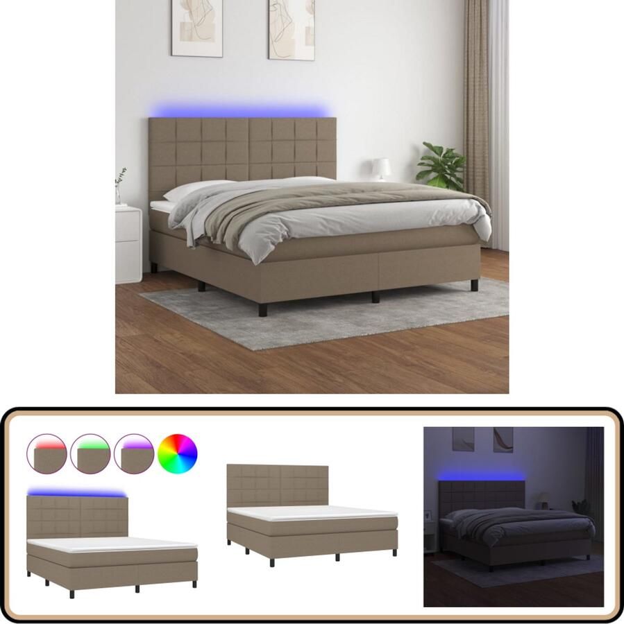 VidaXL Boxspring met LED Taupe 180x200 cm Boxspring Led Bed Pocketvering Matras Boxspring Frame Slaapcomfort