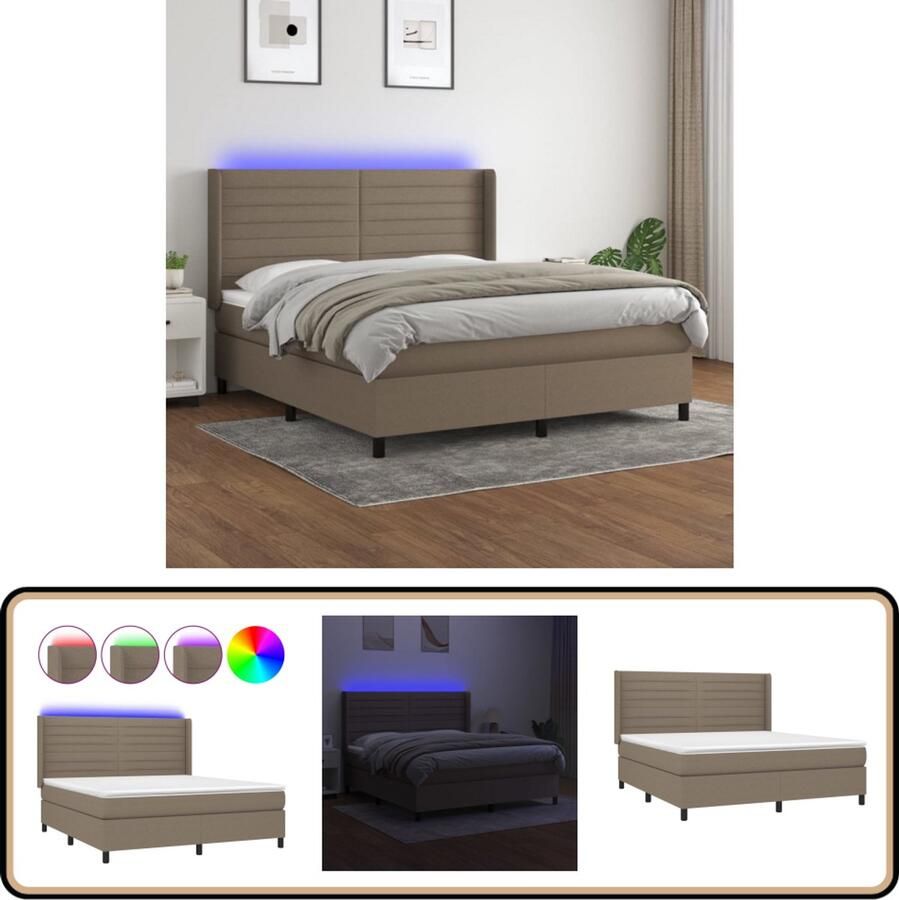 VidaXL Boxspring LED Stof Taupe 160x200 cm Boxspring Bed Frame Boxsprings Slaapcomfort Led Lamp Taupecleur Tweepersoonsbed Designbed Luxe Bed
