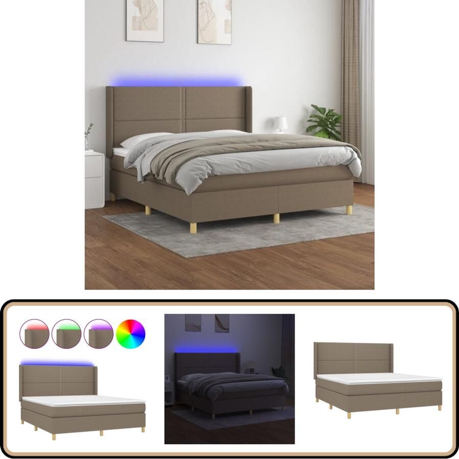 VidaXL Boxspring met LED taupe 180x200 cm Boxspring Led Boxspring Met Led Pocketvering Taupe Boxspring