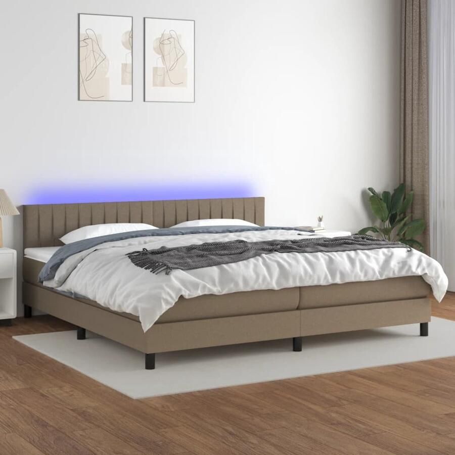 VidaXL Boxspring met LED Taupe 200x200 cm Boxspring Bed Led Bed Pocketed Spring Mattress Adjustable Headboard Taupe Bed Bedroom Furniture - Foto 2